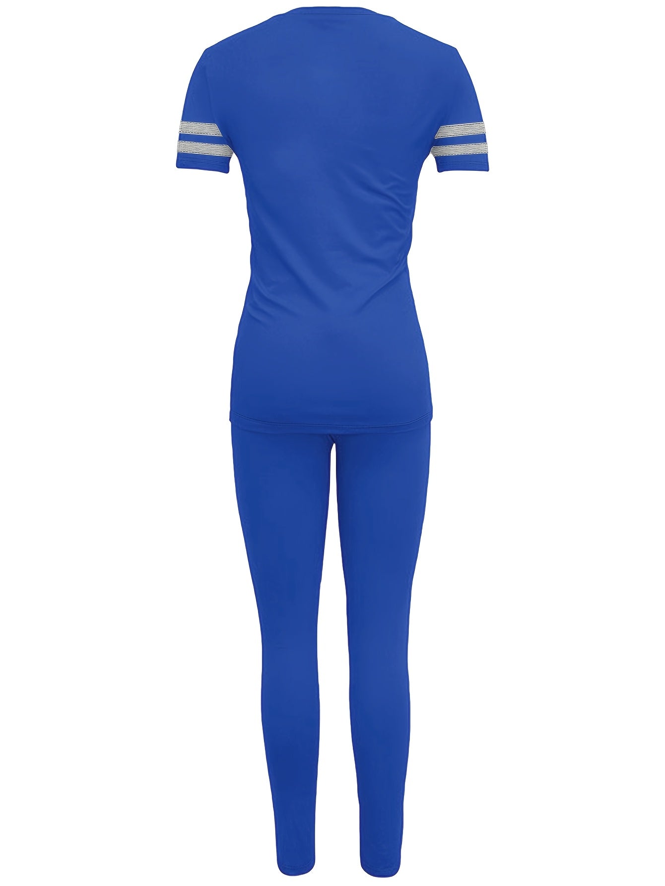 Women's Spring and Summer Round Neck Short Sleeve Top and Pants Set, Solid Color and Colorful Elastic Women's Set
