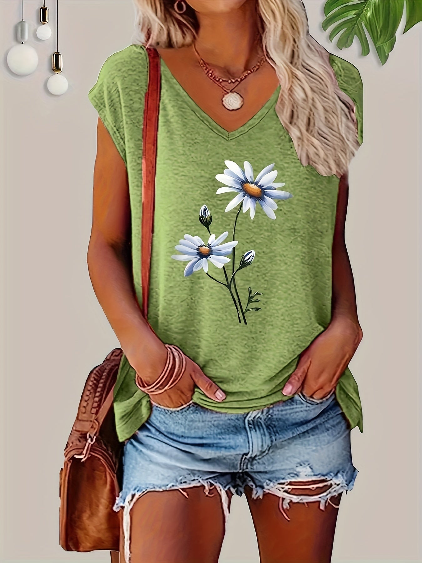 2pcs Women's Casual V-Neck T-Shirts in Pink & Green - Short Sleeve, Breathable Rayon Blend with Intricate Floral & Geometric Patterns, Perfect for Spring/Summer, Casual Summer Wear|Relaxed Fit Tee|Rayon Blend Fabric
