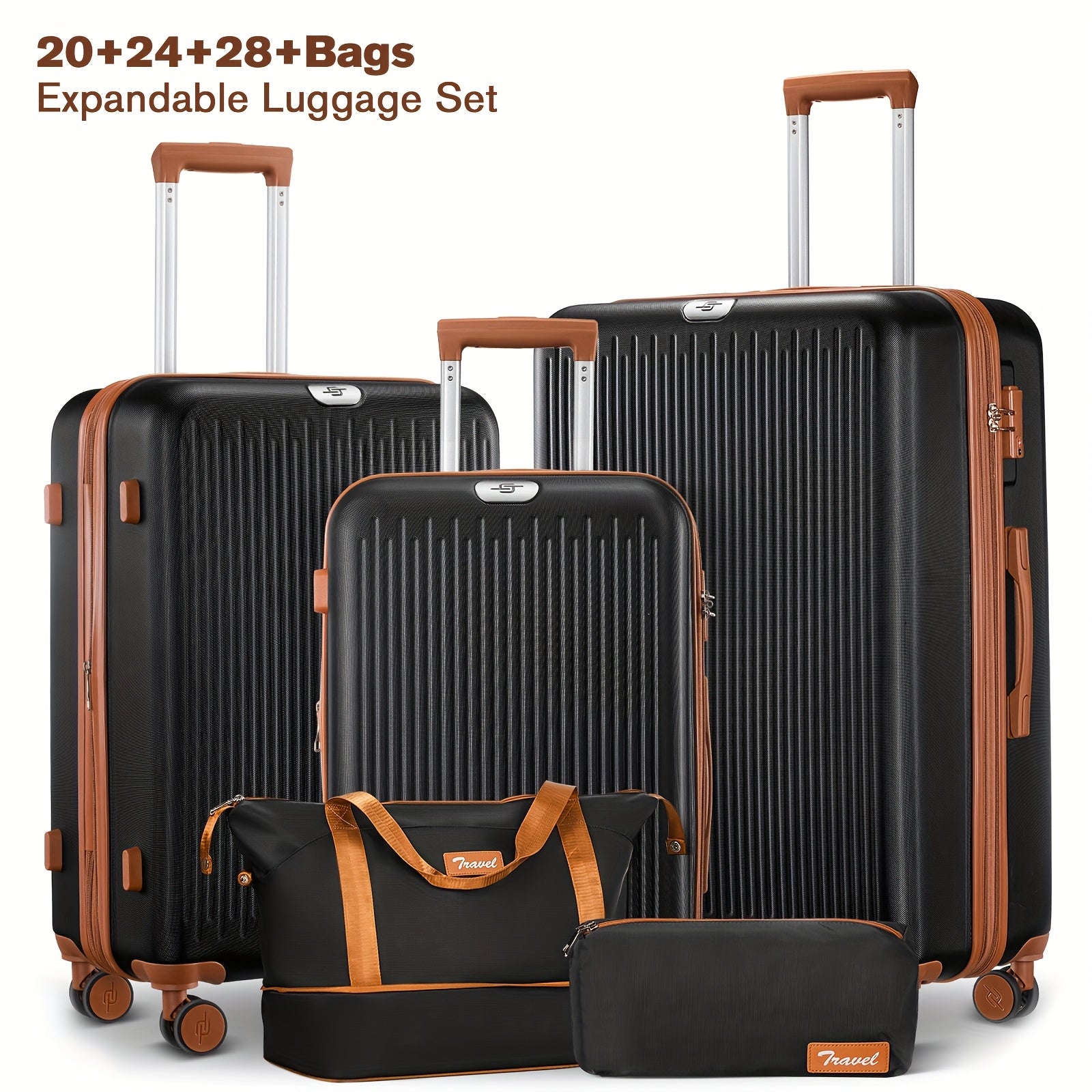 Luggage Suitcase Sets with Expandable Duffle Bags and Cosmetic Case Travel Set, Hardshell Lightweight Carry on and Checked Luggage with Spinner Wheels and TSA Lock