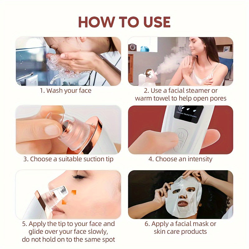 Rechargeable Blackhead & Acne Remover - Fragrance-Free Facial Skin Care Tool with Deep Pore Cleaning, 400mAh Lithium Battery for Wrinkle Reduction & Aging Resistance
