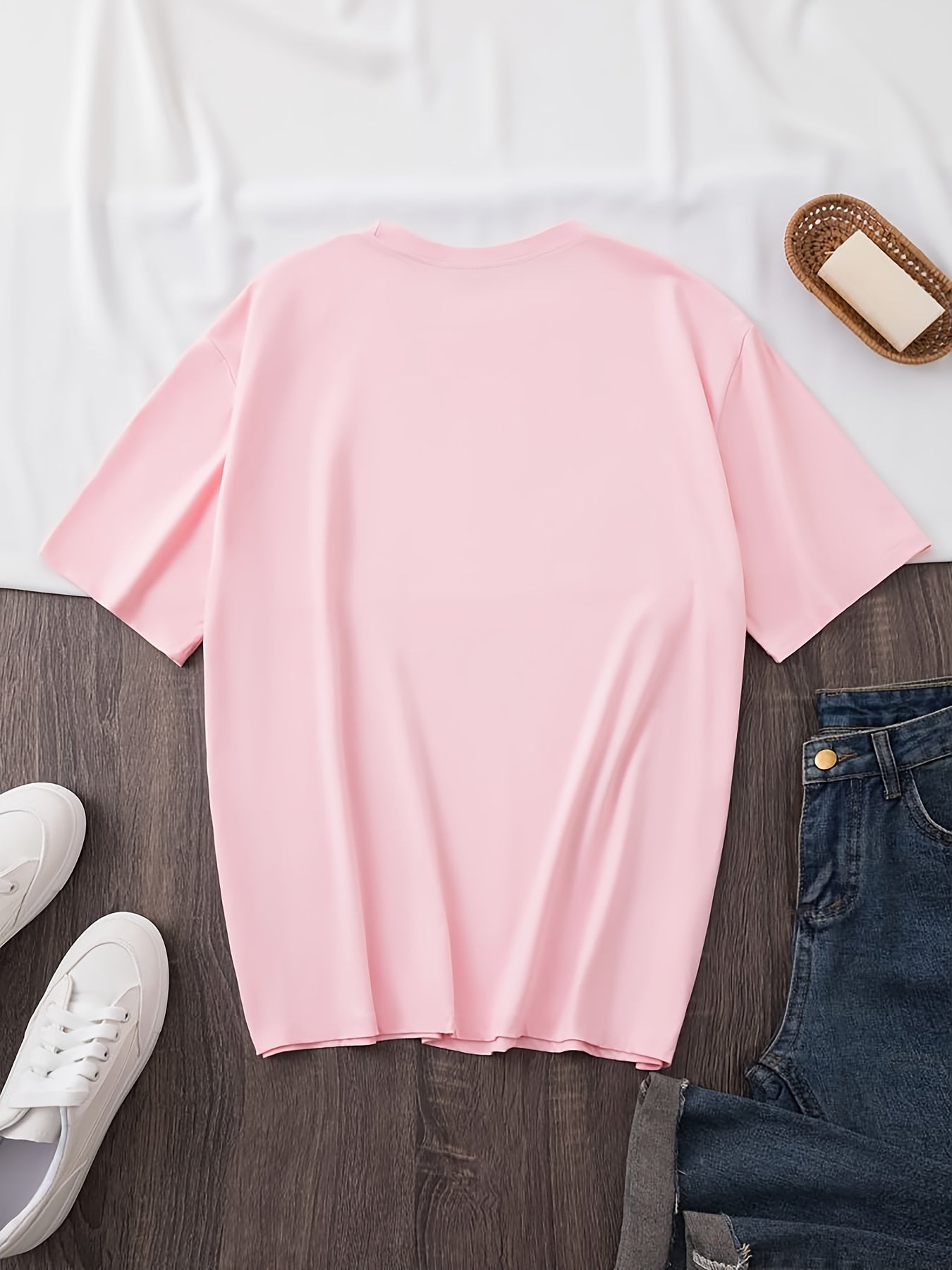 Women's Casual Letter Print T-Shirt - Crew Neck, Short Sleeve, Soft Polyester, Machine Washable