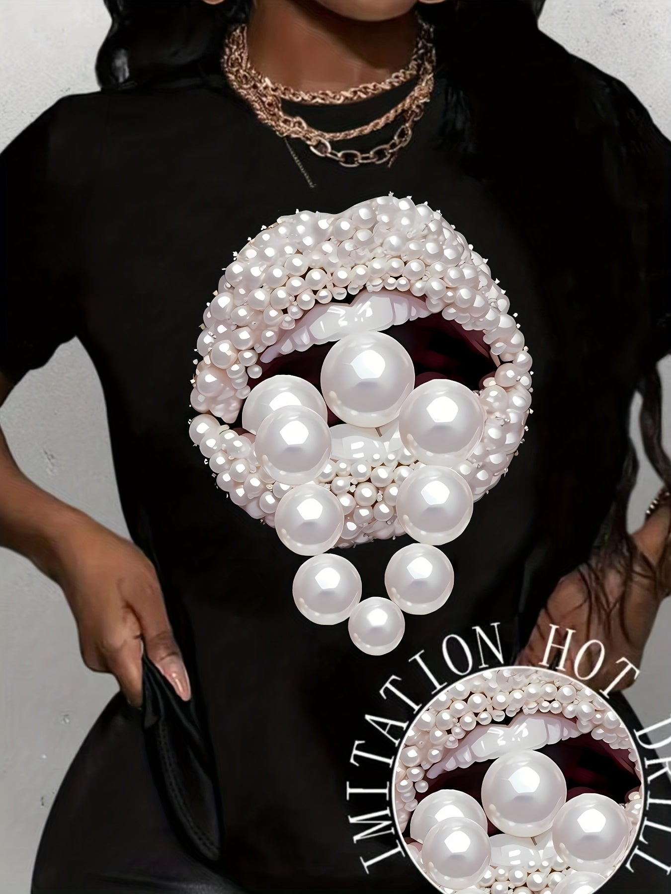Art Jewelry Lip Pattern Art Print T-shirt, Trendy Fashion Women'S T-shirt, Summer Short Sleeve Top Casual