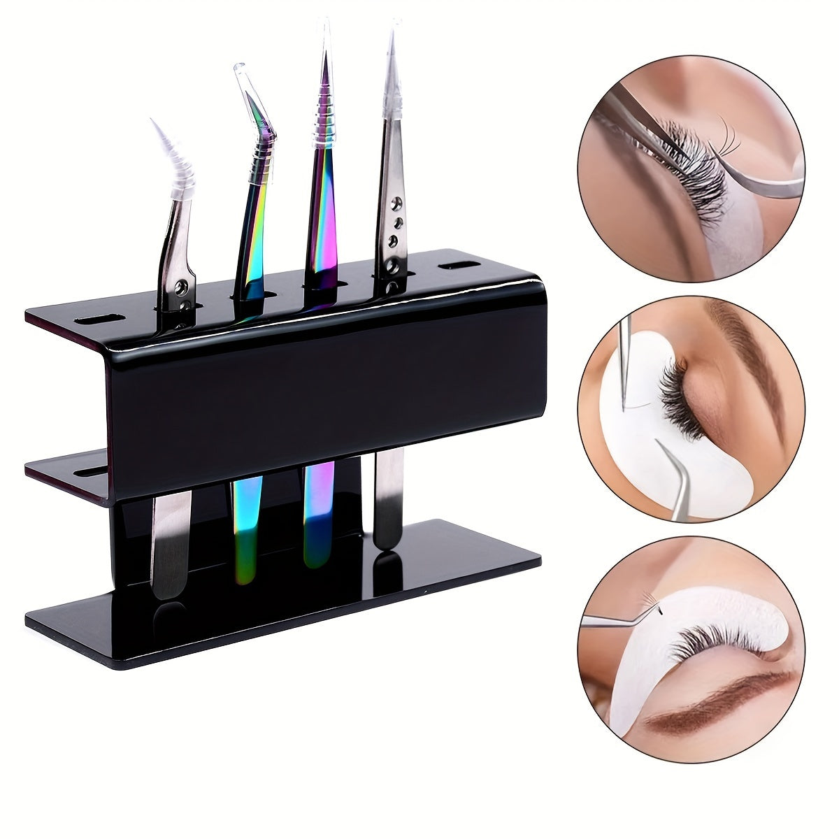 1pc Professional Eyelash Extension Tool Organizer, 6-Slot Acrylic Storage Holder for Eyelash Tweezers, Hypoallergenic Makeup Beauty Instrument Stand, No Power Required