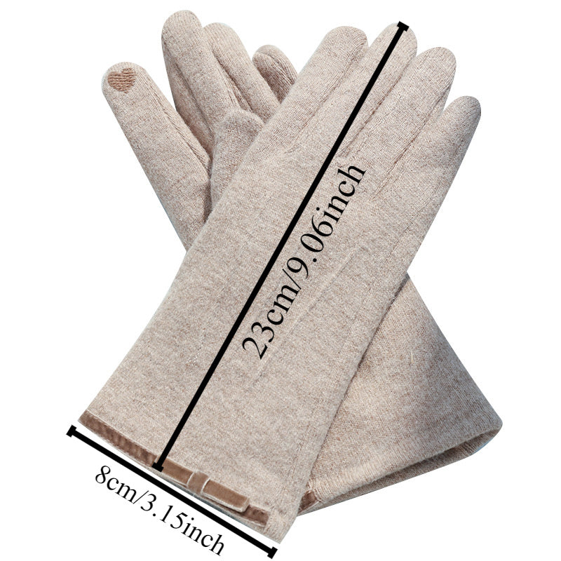 Women'S Knit Polyester Touch Screen Gloves, Full Finger Mittens, Warm Furry Mitts for Outdoor Autumn/Winter, Pull-On Closure, Hand Washable