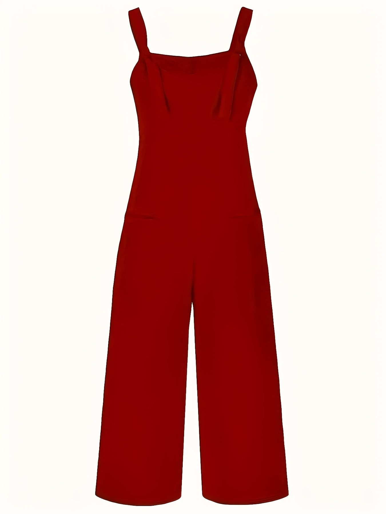 Solid Color Pockets Overall Jumpsuit, Casual Knot Front Loose Overall Jumpsuit For Spring & Summer, Women's Clothing