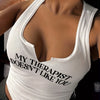 Letter Print Notched Neck Tank Top, Casual Sleeveless Crop Top for Spring & Summer, Women's Clothing