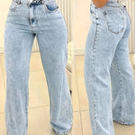 Ultra-Comfortable High-Waisted Stretchy Jeans for Women - Four-Season Cotton Polyester Blend Straight Leg Pants with Snowflake Pattern, Machine Washable, Breathable, and Soft Fabric for Everyday Wear