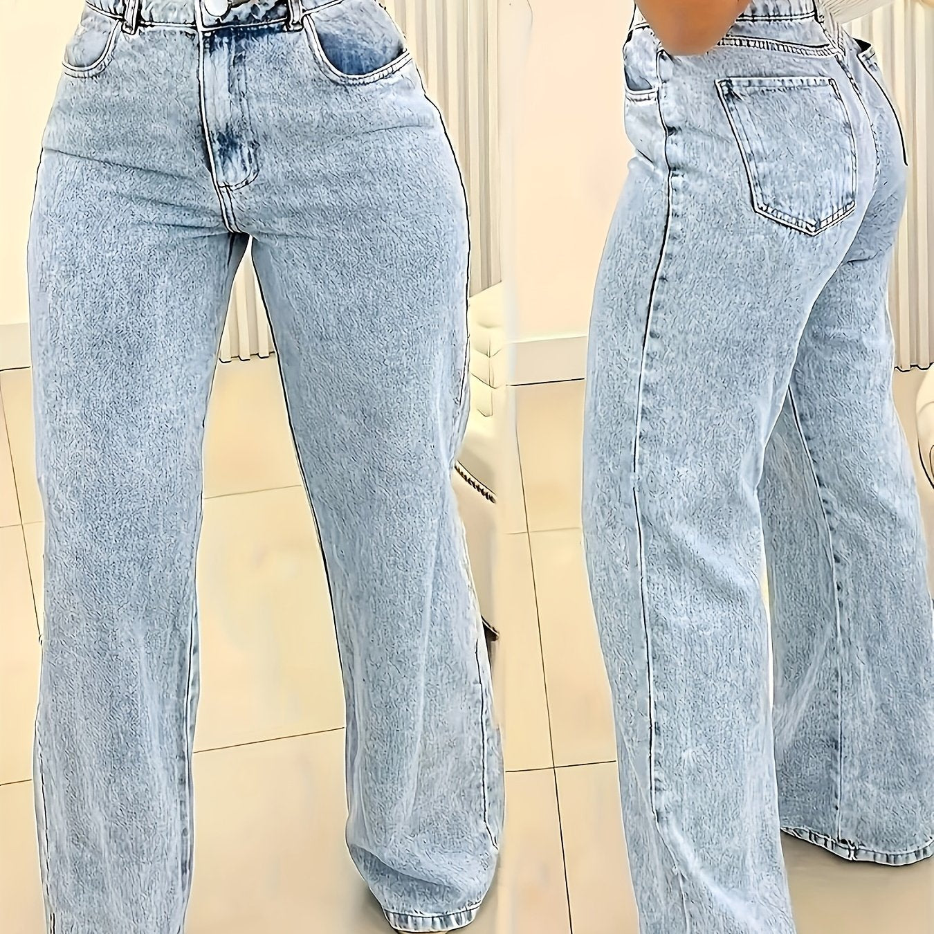Ultra-Comfortable High-Waisted Stretchy Jeans for Women - Four-Season Cotton Polyester Blend Straight Leg Pants with Snowflake Pattern, Machine Washable, Breathable, and Soft Fabric for Everyday Wear