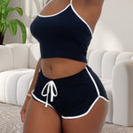 Sexy Solid Binding Lounge Set, Halter Neck Backless Crop Cami Top & Elastic Shorts - Women's Loungewear & Sleepwear - For Women - Perfect for Relaxing at Home - Ideal Gift for Her