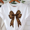 Women's Casual Leopard Print Bowknot T-Shirt - Short Sleeve, Round Neck, Soft & Comfortable Fabric, Perfect for Spring/Summer Fashion, Green Graphic Tee with Stylish Bow Design, Casual Wear | Playful Graphic Tee | Stylish Gra