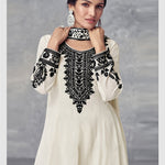 Women'S Loose Fit Ensemble Set with Floral Pattern - Elegant Long Sleeve Dress & Traditional Jewelry, Beige with Black & White Design, Perfect for Spring/Fall, Cultural Wear|Elegant Evening Wear|Polyester Ensemble