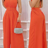 Women's Elegant Halter Neck Backless Jumpsuit - Vibrant Orange Wide-Leg Romper with Belt, Machine Washable Spring/Summer Casual Outfit, Summer Fashion | No Stretch Fabric, Ladies Rompers And Jumpsuits