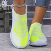 2024 Women's Breathable Slip-On Sneakers with Neon Roses - Soft EVA Sole, Gradient Color Transition, All-Season Casual Sneakers for Walking & Light Workouts, Modern Sporty Look | Comfortable Fit