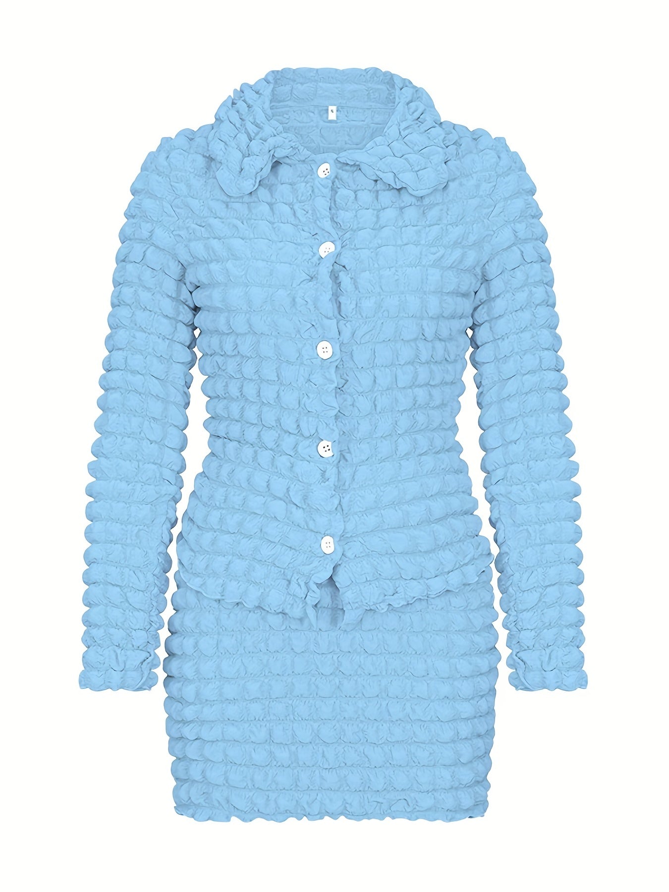 European and American Women's Cross-border 2023 New Bubble Pleated Sexy V-Neck Button Mini Skirt Fashion Two-Piece Set