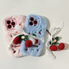 Autumn And Winter Cherry Plush Phone Case with Cherry Pendant for Iphone 16 Pro Max