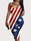 Flag Print Tank Slim Dress, Casual Sleeveless Bodycon Dress For Spring & Summer, Women's Clothing