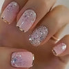 24pcs of sparkling gradient nail art pieces for wearing, European square press on fake nails, sweet and cool, white and elegant style. Detachable, suitable for holiday gatherings, friends' gatherings, daily wear, press on nai