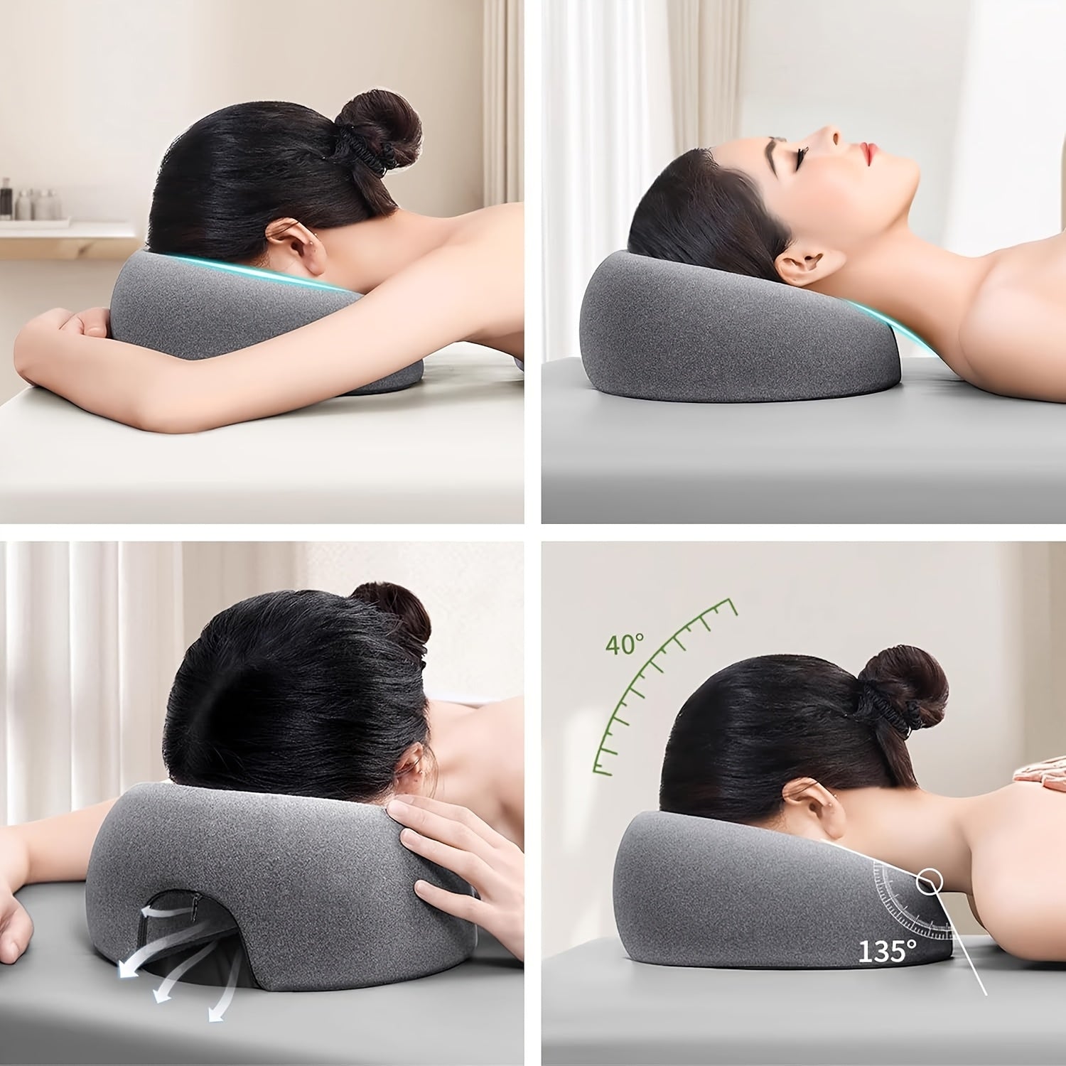 Face Down Pillows Massage Pillow For Bed Headrest Prone Down Sleeping, Face Cradle, BBL Pillow After Surgery Post Eye Surgery Recovery & Vitrectomy Recovery Equipment Removable Cover Grey, Adjustable Support For Faster Healin
