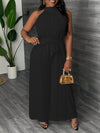 Elegant White Halter Neck Jumpsuit for Women - Sleeveless Wide-Leg Design with Tropical Vibes, Machine Washable Polyester, Perfect for Casual or Stylish Outfits, Casual Elegant Wear | Wideleg Fashion | Breezy Design