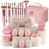 Popular Choice 20/21/40pcs of pink makeup kit, the set includes a multi-size soft brush, a variety of makeup eggs, a portable large-capacity travel makeup bag, and a full set of pink 2025 Internet celebrity makeup brushes