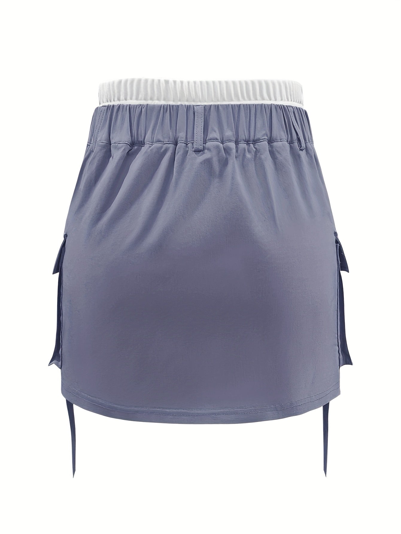Women's High-Waisted Casual Shorts with Contrast Waistband & Multiple Pockets - Solid Black Non-Stretch Fabric, Machine Washable All-Season Versatile Style, Functional Clothing, Durable Summer Wear