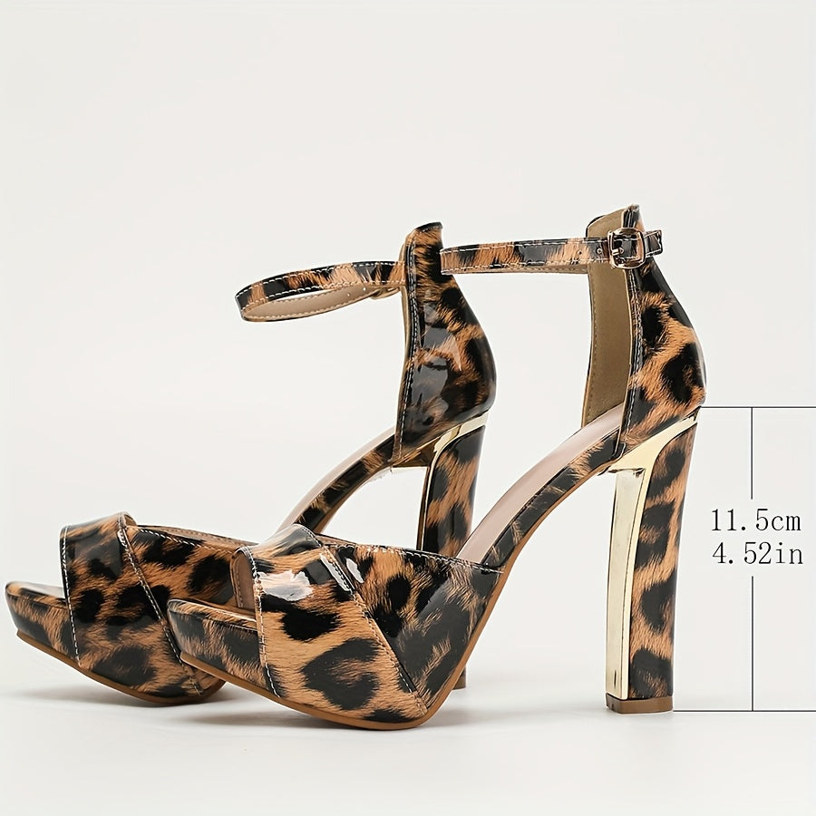 Elegant Leopard Print High Heel Sandals for Women - Sexy Open Toe with Ankle Strap, Faux Cover Platform Dress Shoes with Chunky Heels, Perfect for Spring & Summer