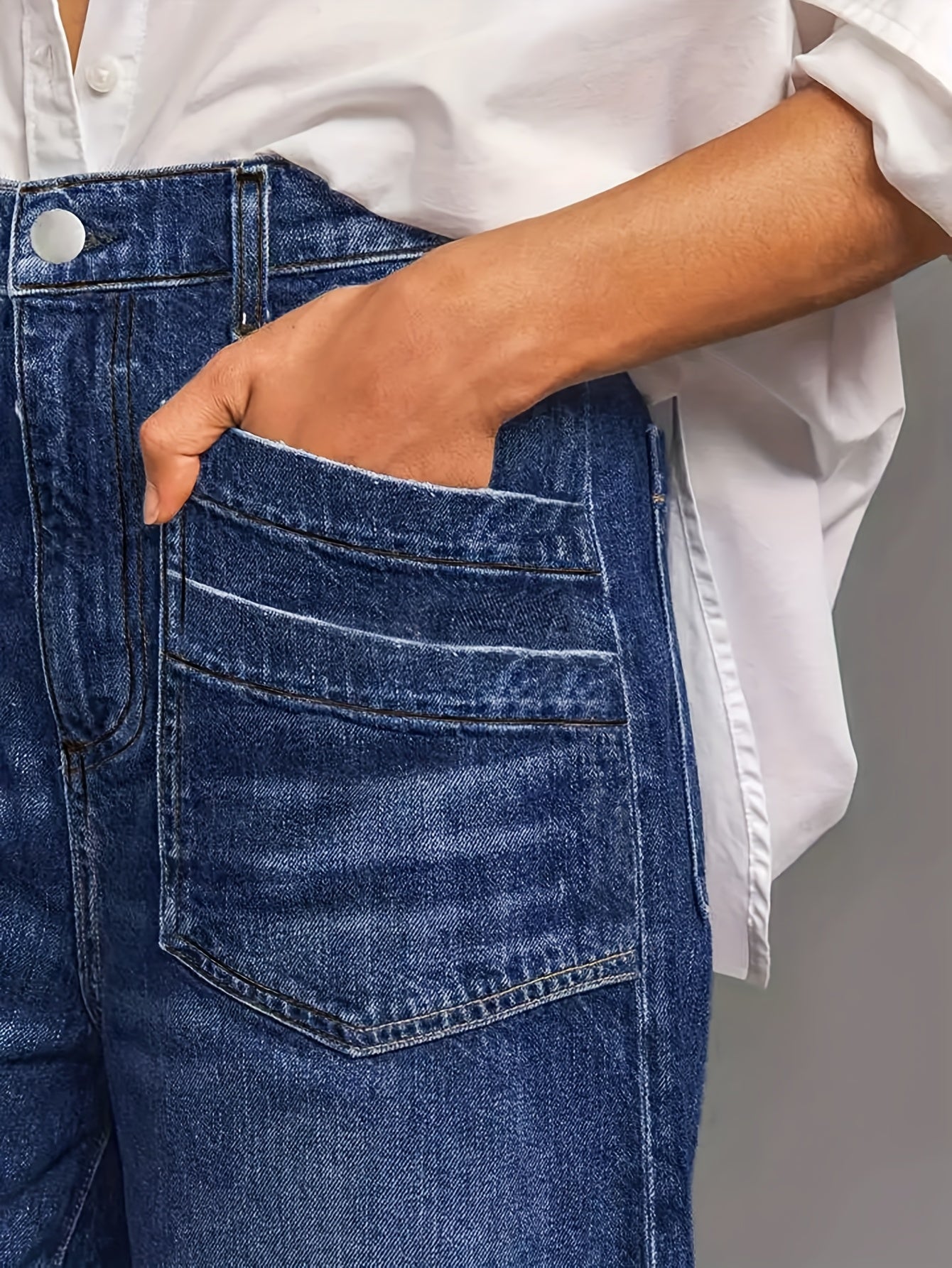 Women's Slimming Wide Leg Jeans Pants - European & American Style Casual Loose Fit with Multiple Pockets, Machine Washable Denim for Spring Summer Fall