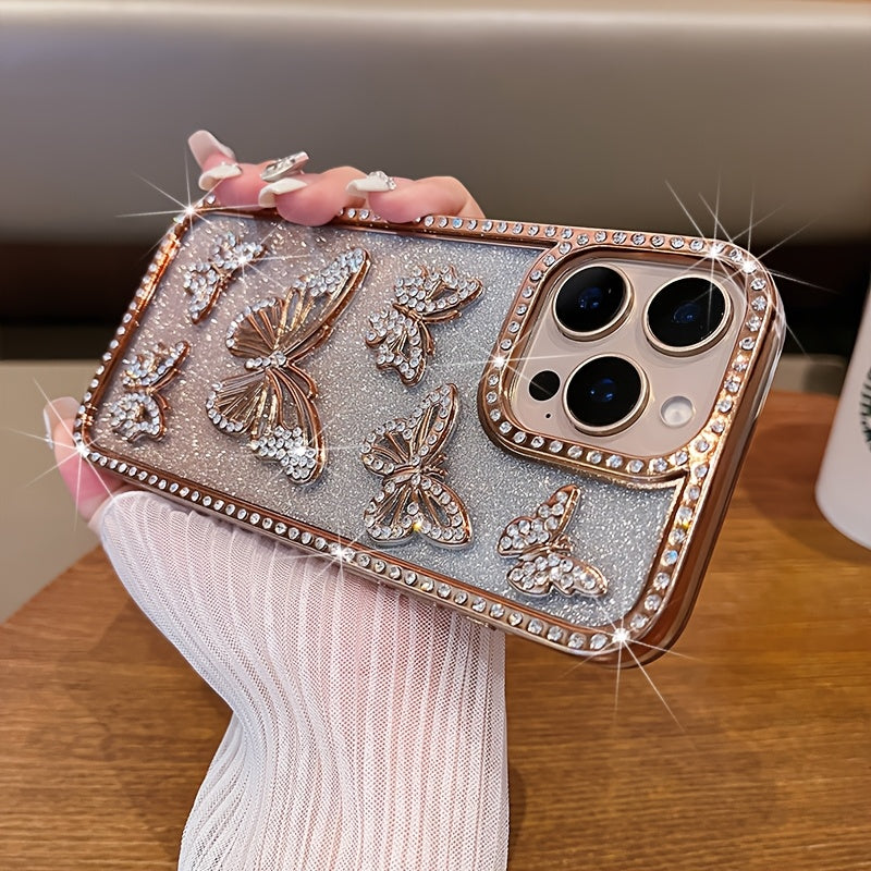 Luxury Cute Girls Phone Case for iPhone 16 Pro Max, Butterfly with Light Rhinestone Case Women for iPhone 15 Pro Max, Aesthetic Bling Glitter Gradient Case for iPhone 14 Pro Max, Shockproof Cover for iPhone 11, 12 Pro Max, 13