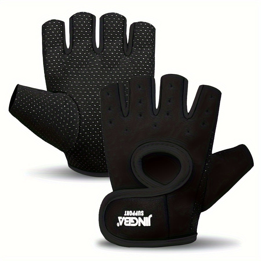 Breathable Sports Gloves with Silicone Non-Slip Palm Matrix, Half Finger Gym Fitness Gloves with Ventilated Back, Durable Polyester Hand Washable Fingerless Cycling Training Gloves - For Men & Women - Suitable for Cycling, Gy