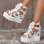 SPECIFICATIONS  Closure: Zipper  Heel Hight: High Heel  Heel Type: Platform Heel  Inner Material: EVA  Insole Material: EVA  Item ID: AE166916  Operation Instruction: Other  Pattern: Flowers  Sole Material: PU  Toe Style: Open Toe  Upper Material: EVA