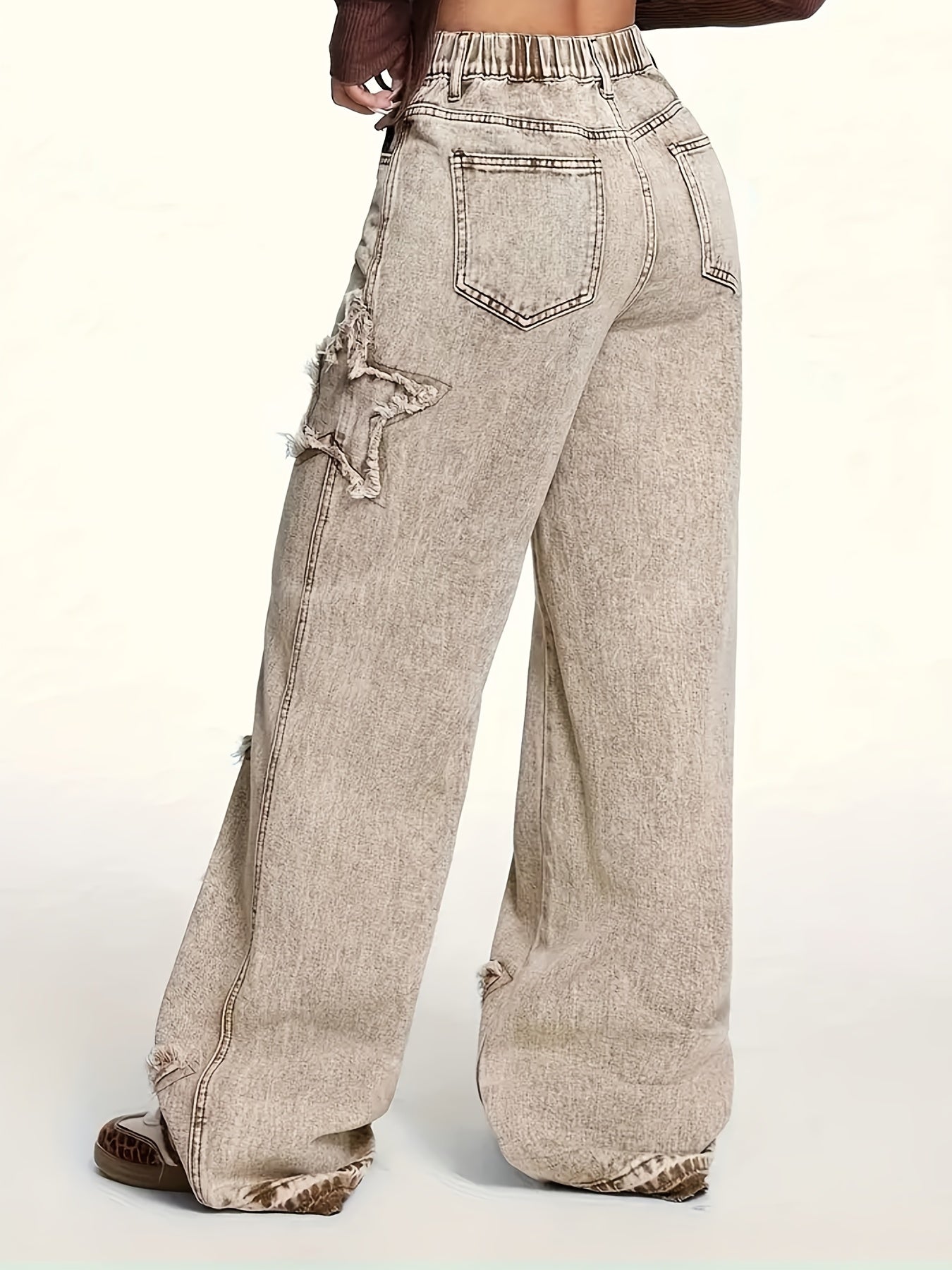 Women'S Straight Ankle Jeans, High Waisted Wide Leg Denim Pants For Women, Stretchy Ladies Pull-On Bottom Jeans, Ripped Comfort Loose Fit