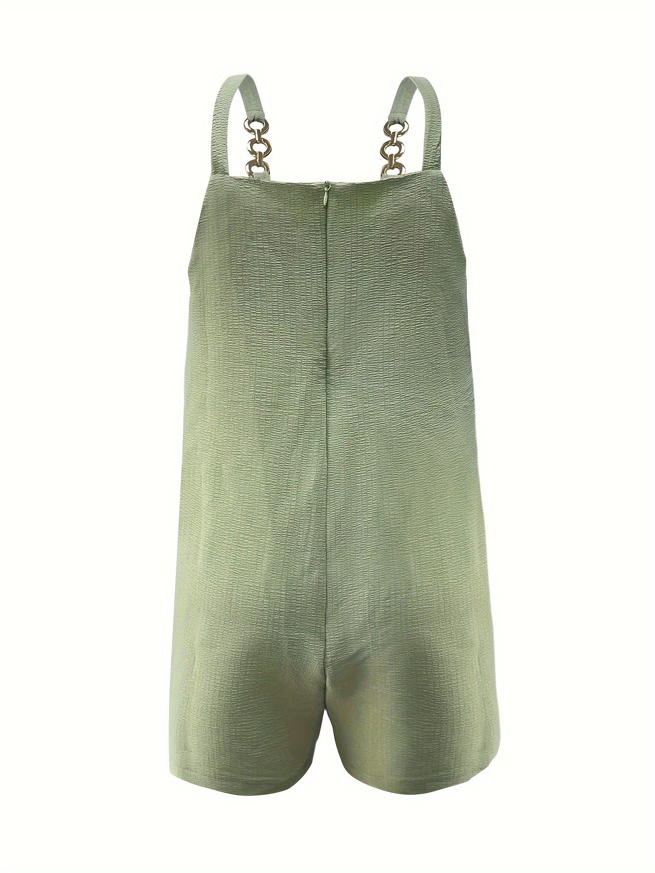 Vibrant Solid Color Polyester Elegant Vest Romper Jumpsuit - Sleeveless Collarless Chain Strap Design, Dual Pockets, No Elasticity, Woven, Perfect for Summer - Womens Casual Clothing