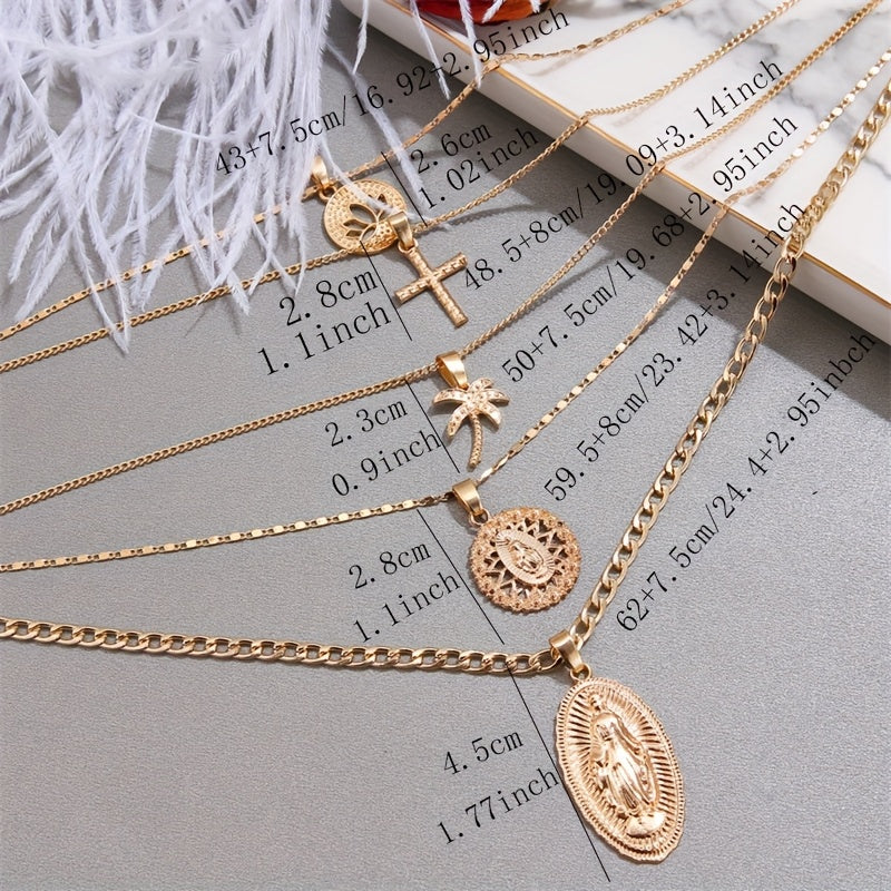 5pcs Simple Bohemian Cross Pendant Necklace Set, Daily Party Accessories, Best Gift for Friends