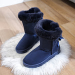 Women'S Mid-Calf Snow Boots with Faux Fur Trim, Round Toe, Non-Slip PVC Sole, Thick Warm Flannel Lined, Solid Color Winter Footwear