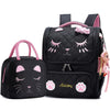 2pcs College Backpack with Lunch Bag Women's Backpack, Cute Backpack, Women's Bag, Cat Bag, Travel Backpack-Black