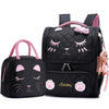 2pcs College Backpack with Lunch Bag Women's Backpack, Cute Backpack, Women's Bag, Cat Bag, Travel Backpack-Black