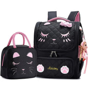 2pcs College Backpack with Lunch Bag Women's Backpack, Cute Backpack, Women's Bag, Cat Bag, Travel Backpack-Black