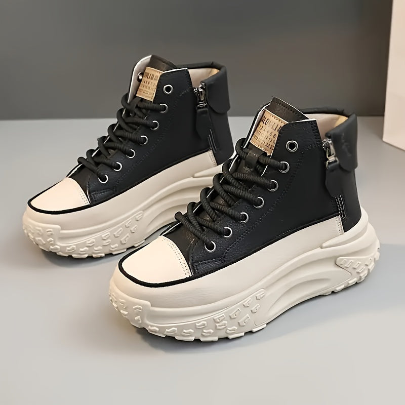 Women's Fashion High-Top Sneakers with Side Zipper - Comfortable, Lightweight Platform Skate Shoes, All-Season Cushioned Support