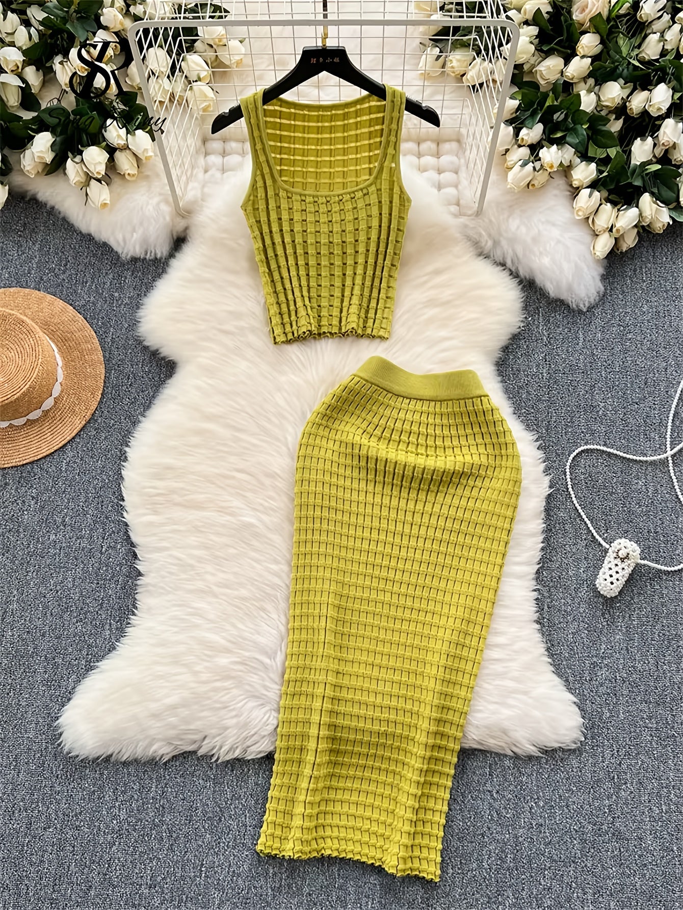 Two-piece Set of Elegant Knitted Vest & Long Dress for Women