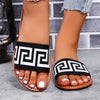 Women's Slip-On Open-Toe Sandals with Black & White Striped Pattern - Breathable Fabric Upper, Soft Synthetic Cover Insole & Non-Slip Rubber Sole - Casual Summer Beach Shoes for Women, Ladies Sandals