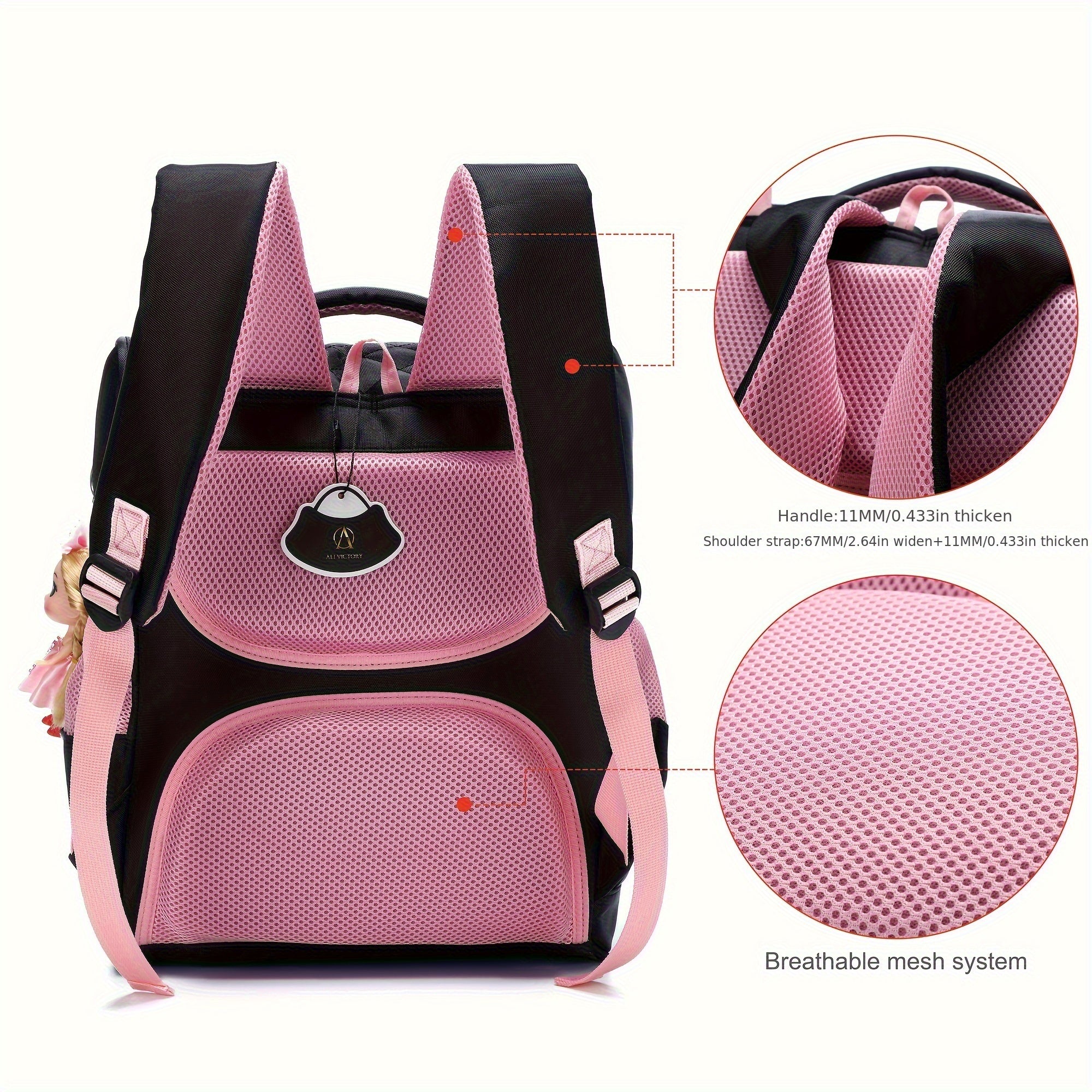 2pcs College Backpack with Lunch Bag Women's Backpack, Cute Backpack, Women's Bag, Cat Bag, Travel Backpack-Black