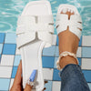 Women's Solid Color Slide Sandals, Casual Square Toe Flat Summer Shoes, Lightweight Slide Sandals