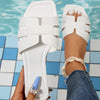 Women's Solid Color Slide Sandals, Casual Square Toe Flat Summer Shoes, Lightweight Slide Sandals