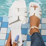 Women's Solid Color Slide Sandals, Casual Square Toe Flat Summer Shoes, Lightweight Slide Sandals