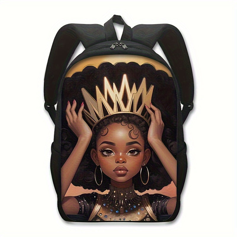 Black Queen Crown Print Backpack: Large Capacity, Lightweight, and Durable for Travel and School - Vegan Friendly