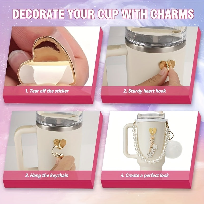 Exquisite 7pcs Cup Accessory Set 40 Ounces: Our Cup Accessory Set Includes Silicone Straw Cap, Rubber Cup Ring, Pearl Chain, Keychain, Bottle Boots, Heart-shaped Keychain, And Heart-shaped Hook, Stylish And Of Excellent Quali