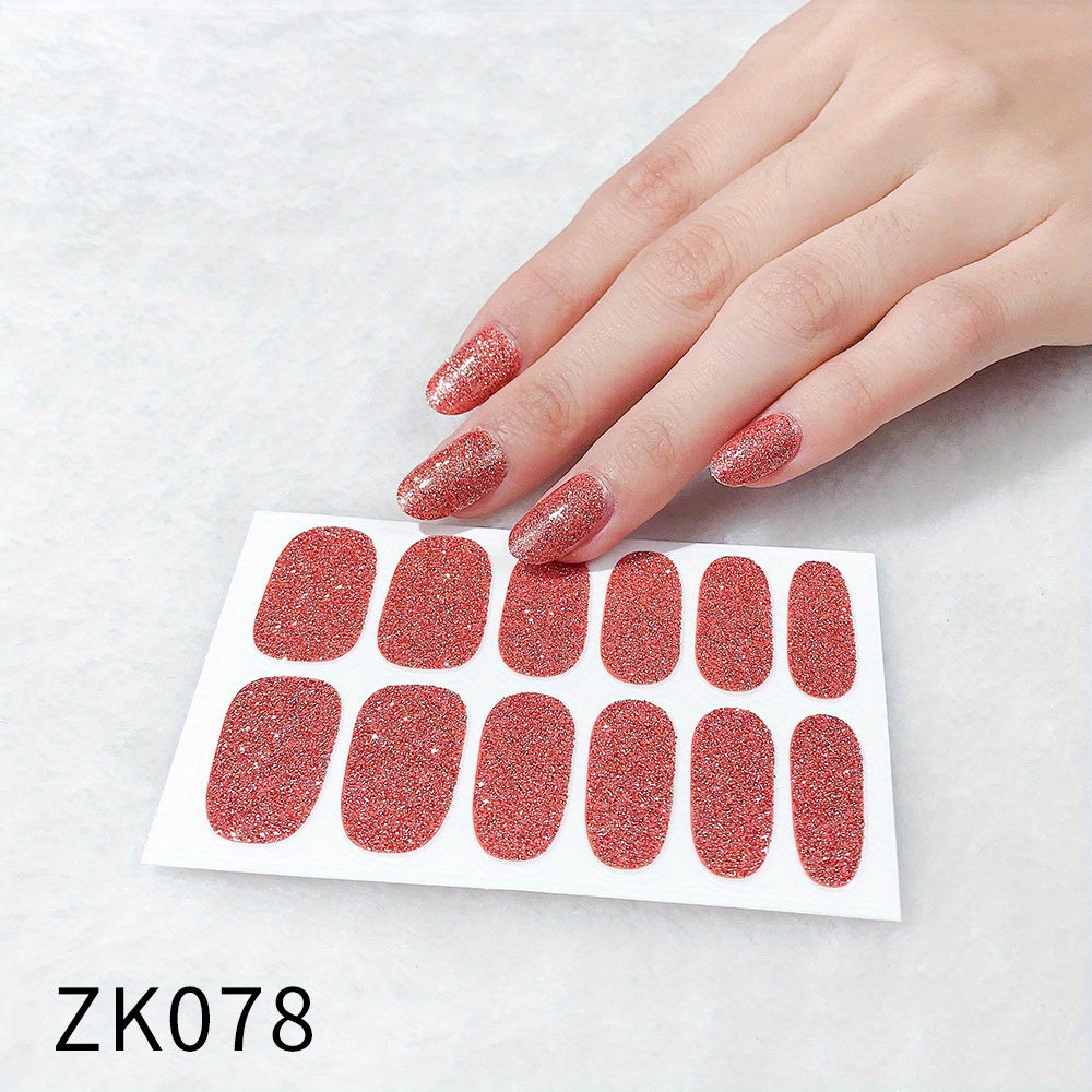 Glitter Nail Art Sticker Waterproof Full Stickers For Girls Women Sweet Cute DIY Nail Stickers Nail Accessories