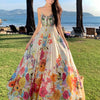 Women's Vibrant Floral Print Sleeveless Maxi Dress with Tropical V-Neck and Ruffled Hem - Perfect for Summer Vacations and Beach Outings, Vacation Attire | Fitted Waist, Beach Dress