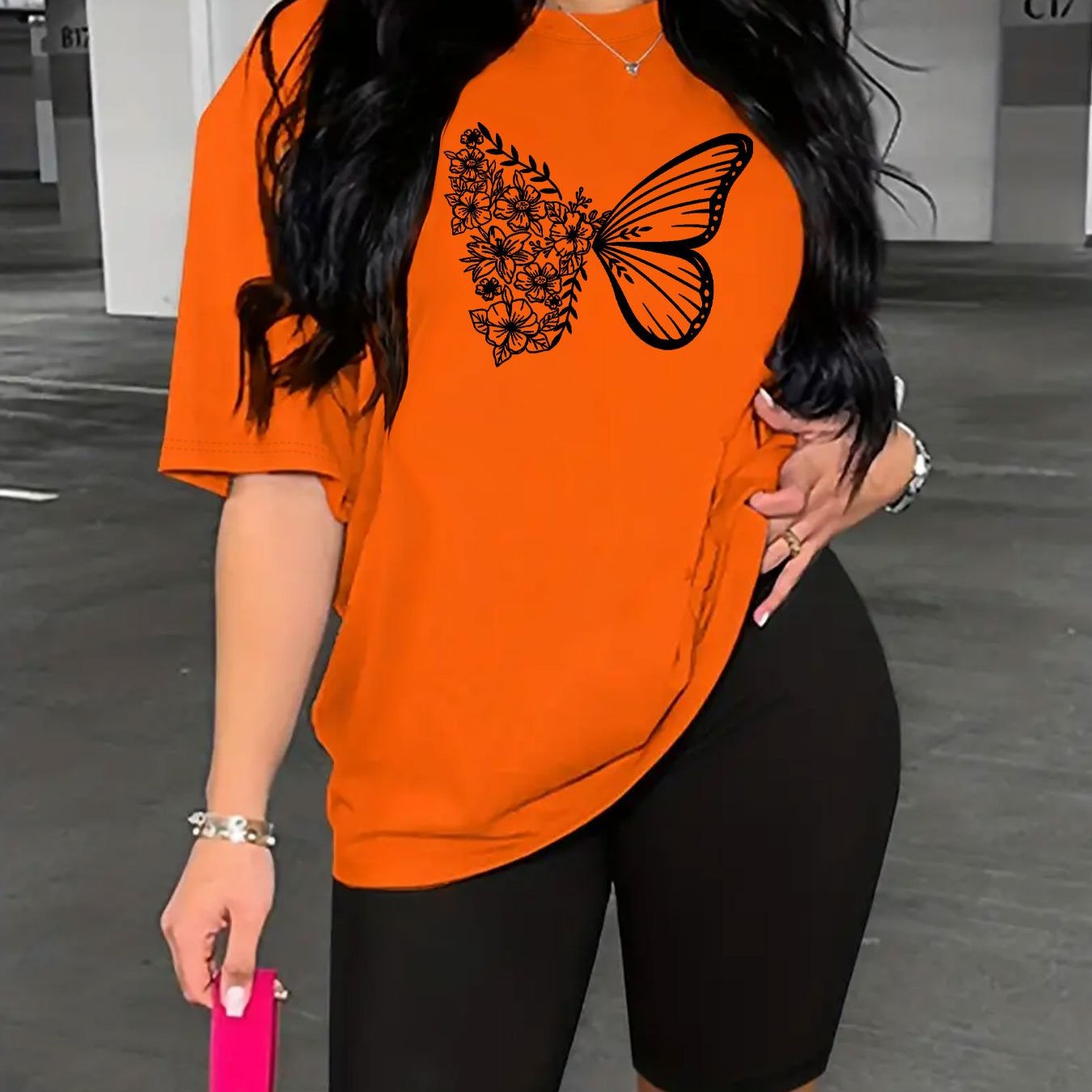 Creative Butterfly Love Print, Short sleeve top & Shorts 2pcs set, Women's wear