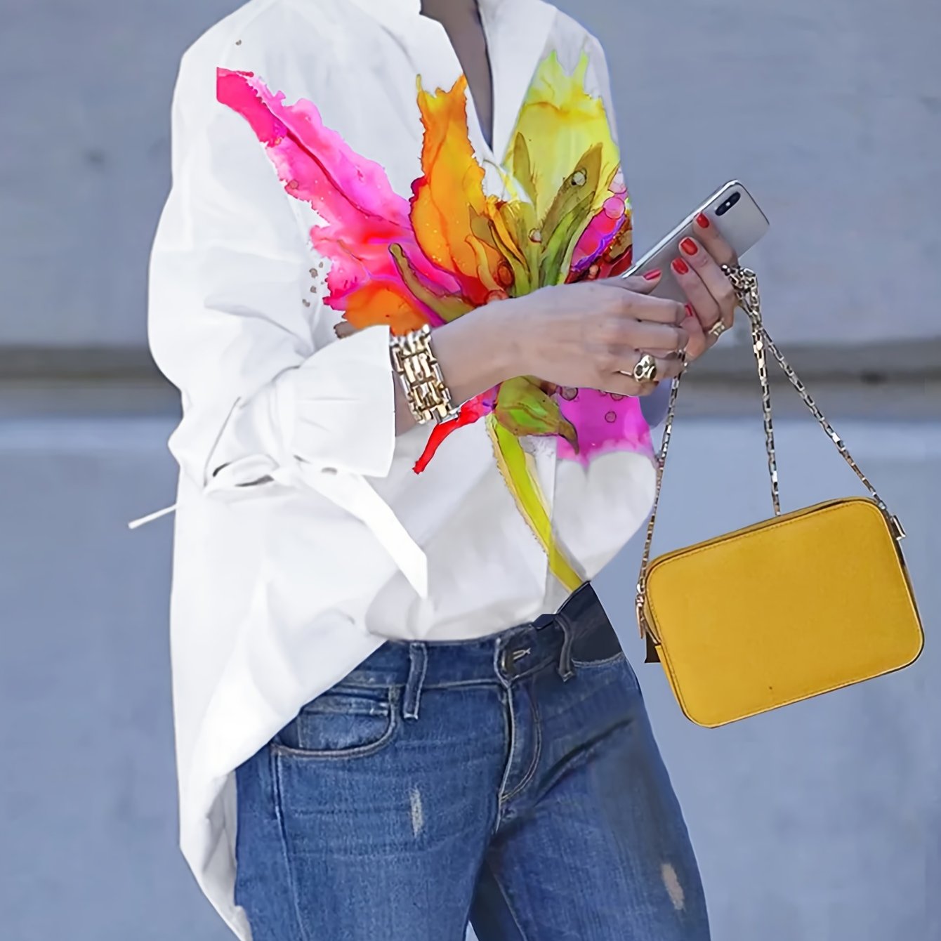 Early Autumn Hot Flower Print Fashion Women's Shirt